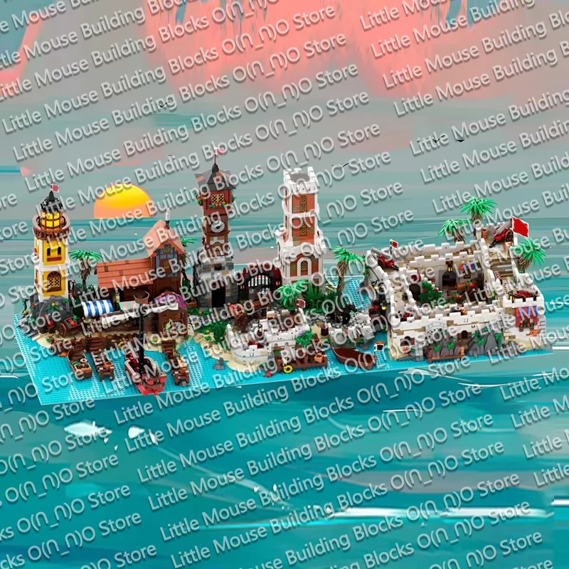 QWERT Medieval Castle Model MOC Building Bricks Pirate Island Group Modular Technology Gifts Holiday Assemble Children Toys Suit