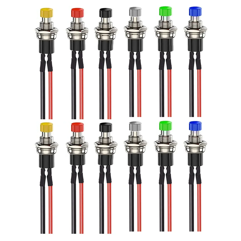 Pre Wired 7mm Momentary Push Button 12pcs SPST 2 Pin Round for Electromagnetic Starter Industrial Applications
