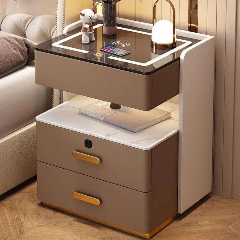 

Smart bedside multi-functional storage solid wood light luxury bedroom charging storage bedside