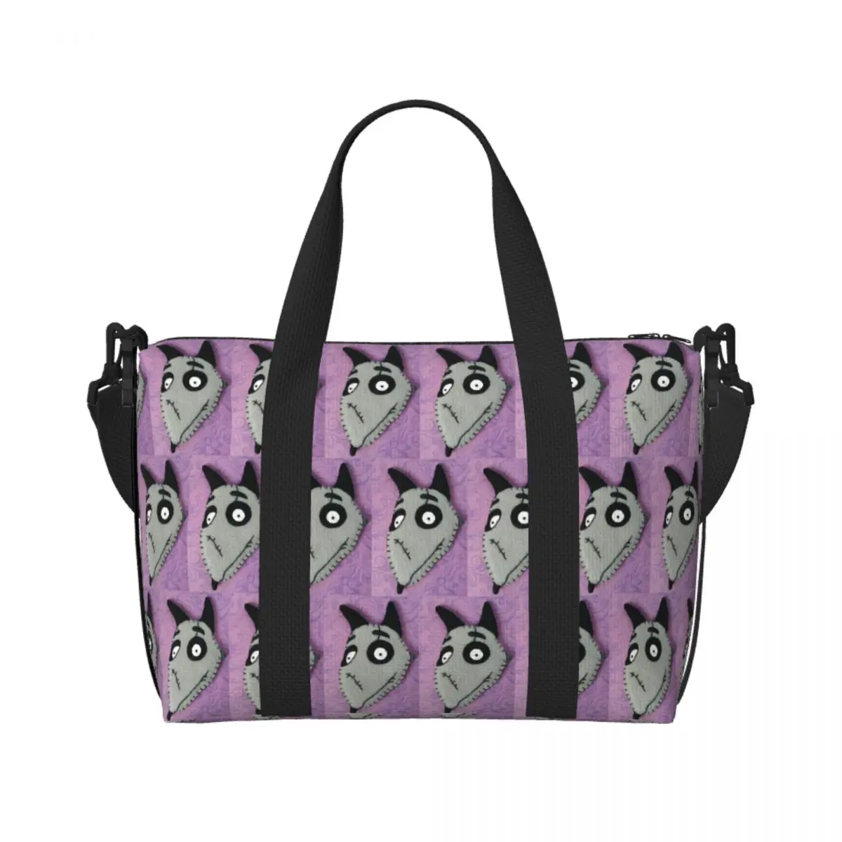 

Custom Frankenweenie Sparky Beach Tote Bag for Women Extra Large Gym Carry On Travel Shopping Bags