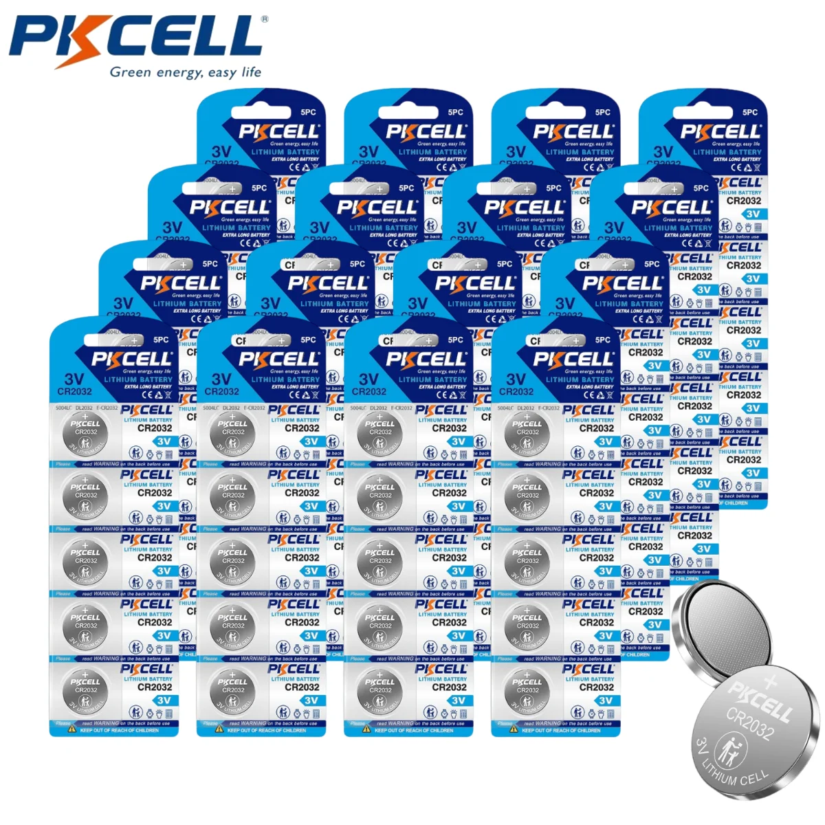 80-Count PKCELL CR2032 Lithium Battery 3 Volt Coin Button Cell Cr2032 Battery 2032 3v Lithium Coin Battery For Car Key