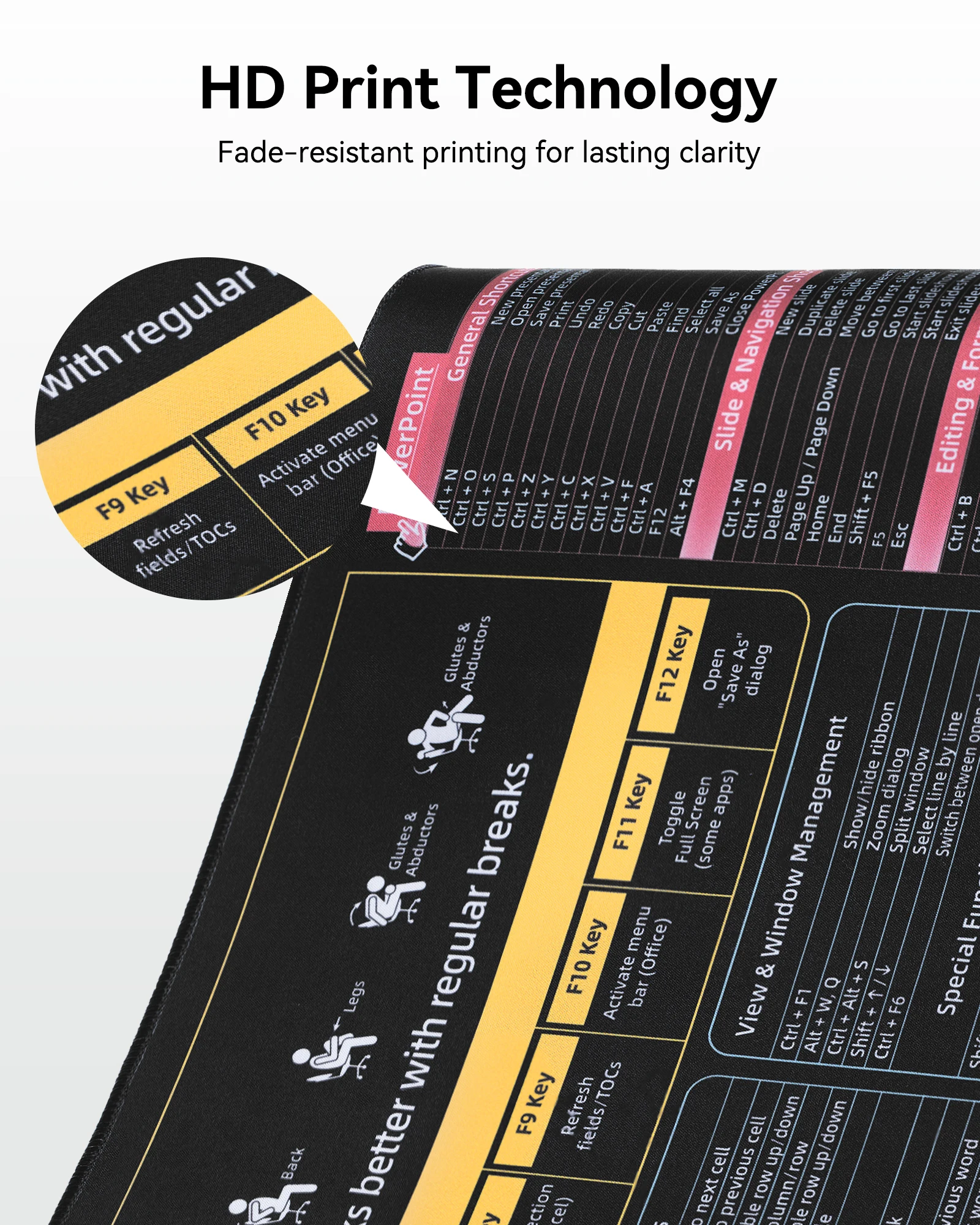 لوحة ماوس اختصارات المكتب، لوحة مكتب كبيرة ممتدة للوحة المفاتيح لألعاب Excel Word Power Point، حصيرة مكتبية بحافة مخيطة
