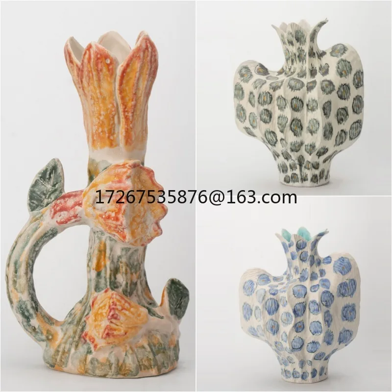 

Medieval style ceramic flower vase ornament art homestay guest dining table advanced sense flower arrangement ornament