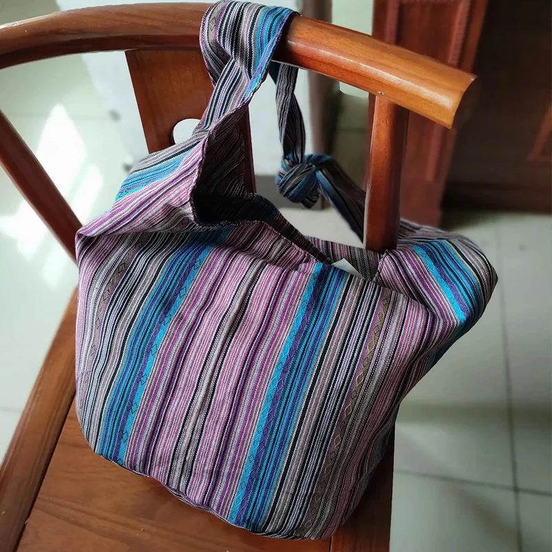 Vintage Bohemian Chic Canvas Shoulder Bag Ethnic Style Large Capacity Handbag Soft Tote Bag Casual Crossbody Bag Female Daily
