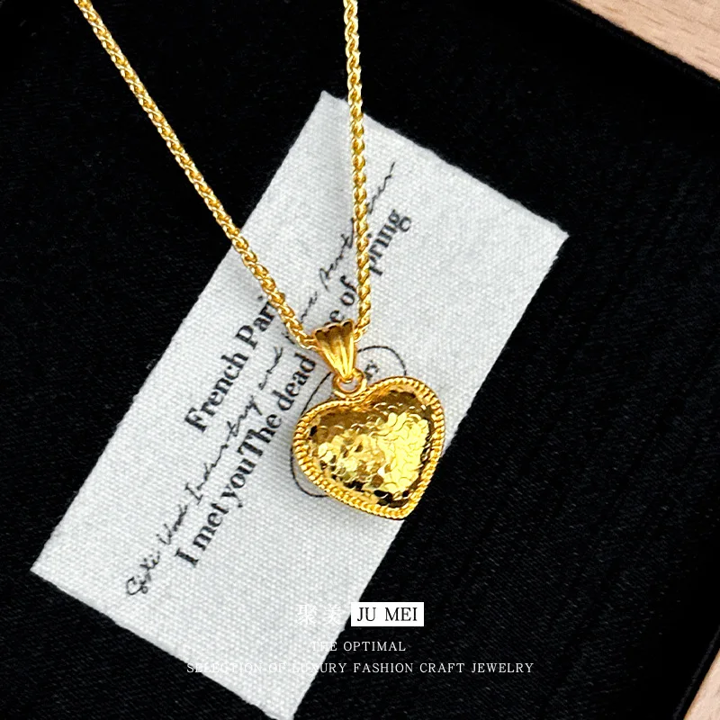 

Luxury 24K 9999 Pure Gold real gold Women's Long Lin Ice Heart Pendant Necklace