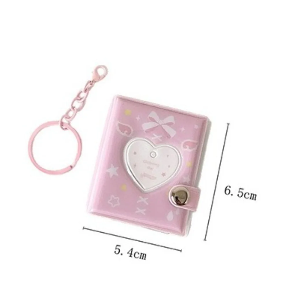 Cute Bow Photo Album Keychain Snap Closure Mini Photocards Holder Album Book