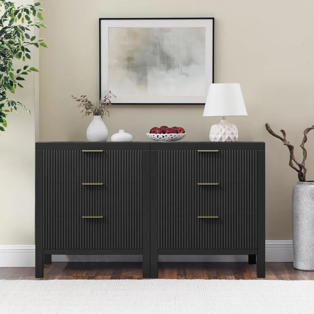 

6 Drawer Dresser, Modern Wide Storage Chest of Drawers Organizer with Waveform Panel, Fluted Dresser with Spacious Storage and G