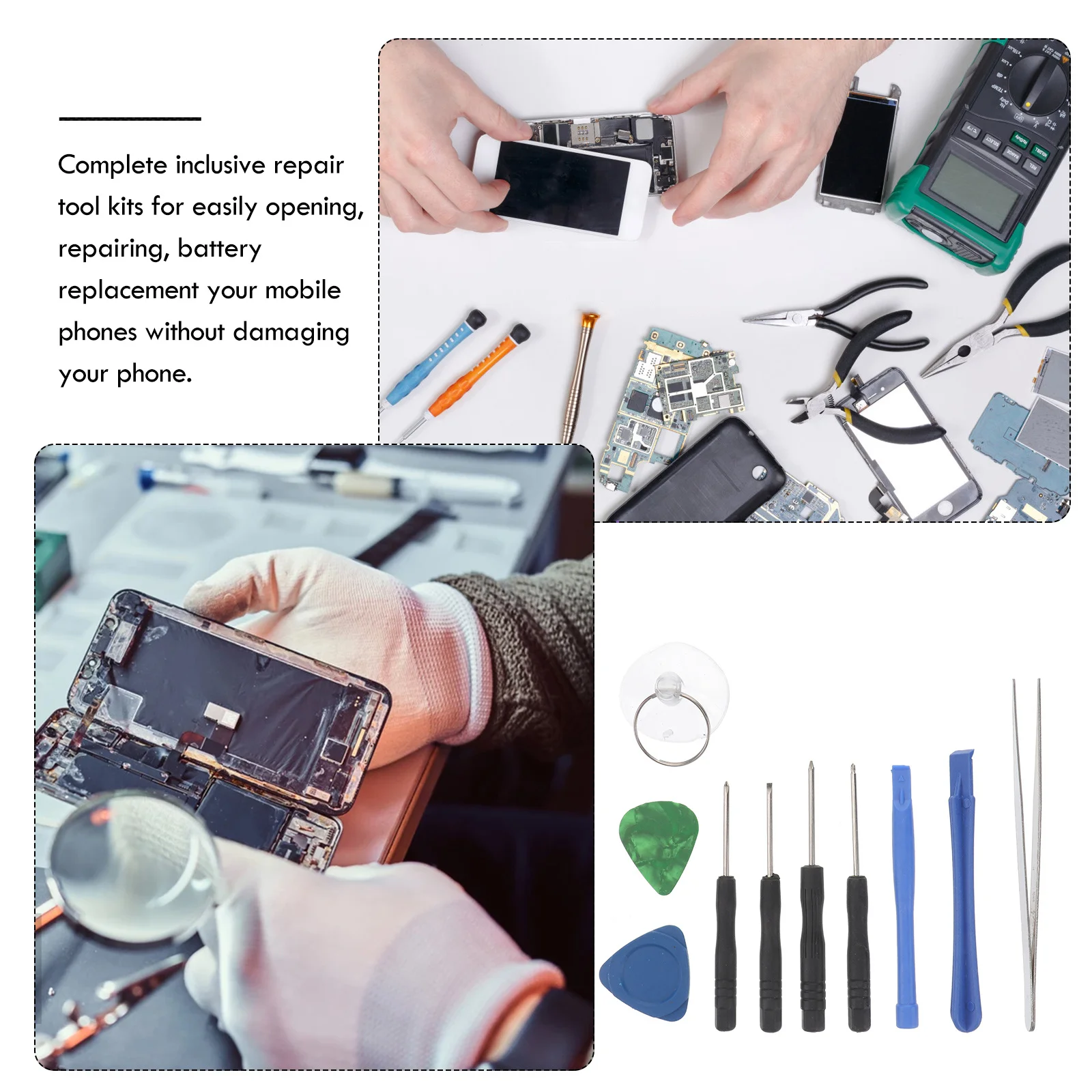 

10Pcs Compact Phone Repair Kit 10-in-1 Professional Tools for 8 7 6 Plus 5C Se 4S Opening Set with Plastic Pry Bars