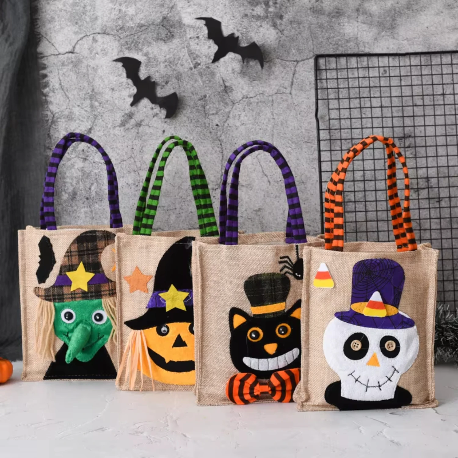 1pcs Wholesale Halloween Props Trick or Treat Candy  Linen Tote  Candy Gift  with Handle