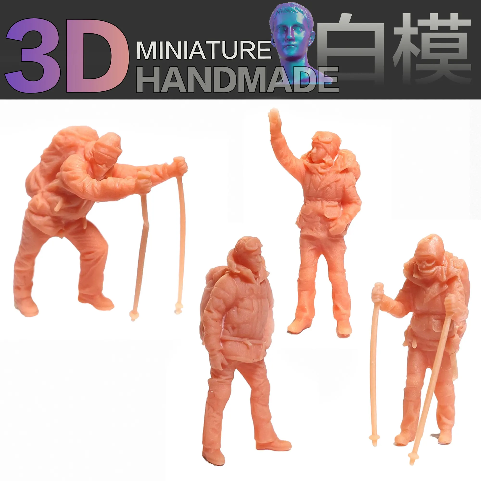 RM resin model Climbing figure 1:64 Winter mountaineering backpacker miniature model 1:87 microlandscape ornaments can be hand-p