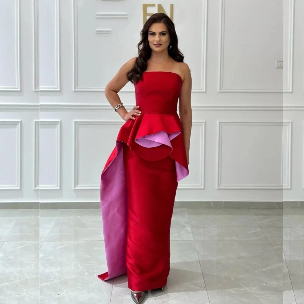 

Red Strapless Party Long Bespoke Occasion Gown Evening Dresses Pastrol Unisex Jersey Retro Dubai Saudi Arabic Prom Customized