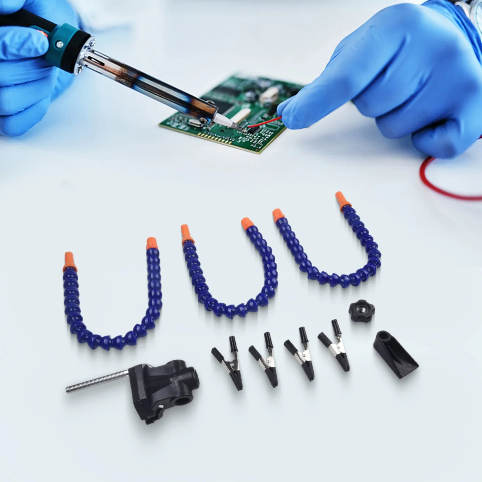 الجدول المشبك نوع محطة لحام أداة مساعدة للإلكترونيات ومشاريع DIY الأزرق المعدن والمواد البلاستيكية 15x15x5cm