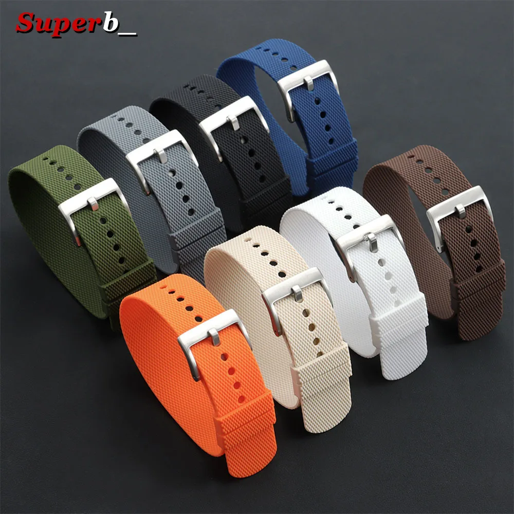 One Piece Silicone Watch Strap 20mm 22mm Rubber Watch Band Sports Fashion FKM Wristband for Tudor Black Brown Replacement Straps