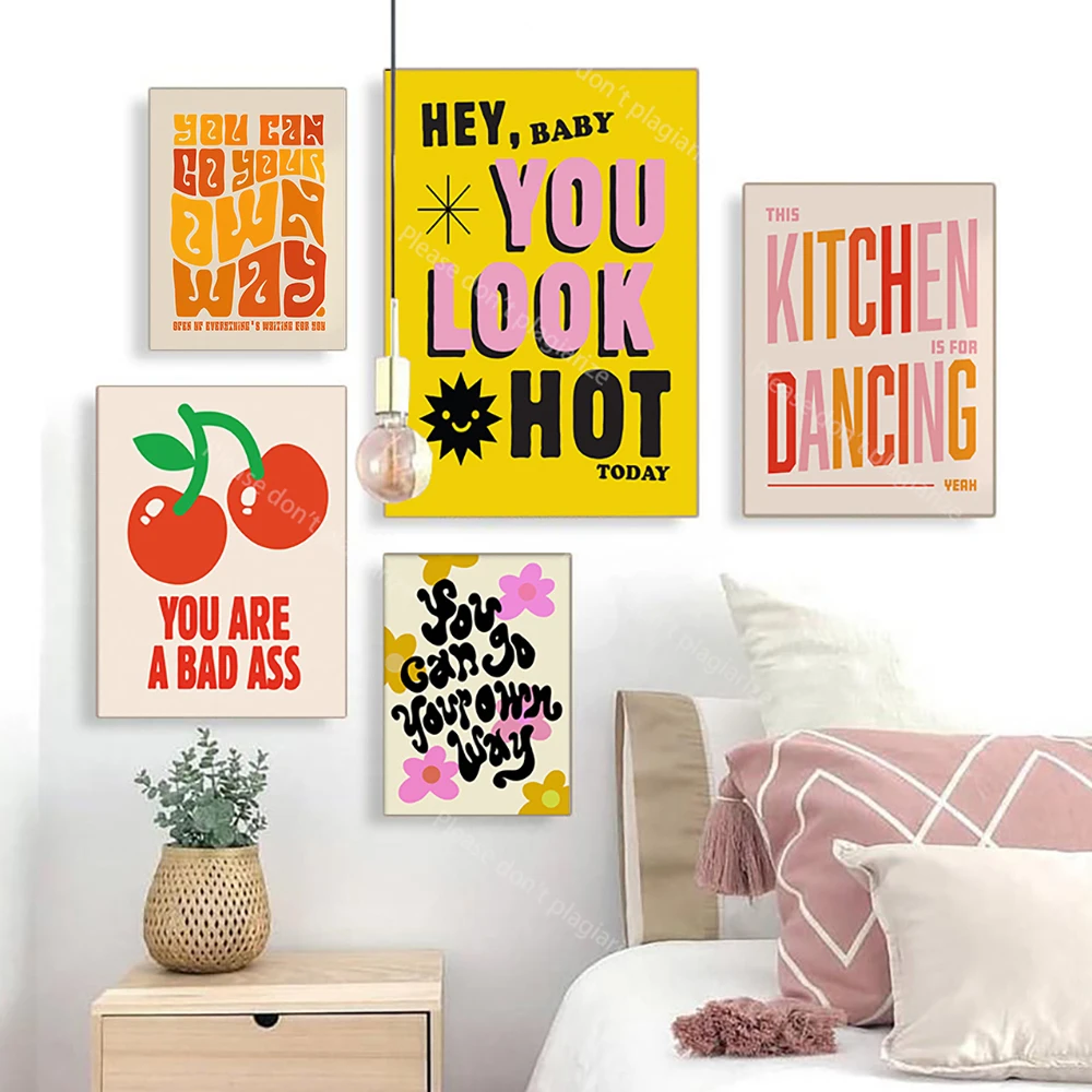 

Retro Funny Music Text Quote Poster and Print Colorful Feminist No Frame Canvas Painitng Kitchen Dancing Living Room Home Decor