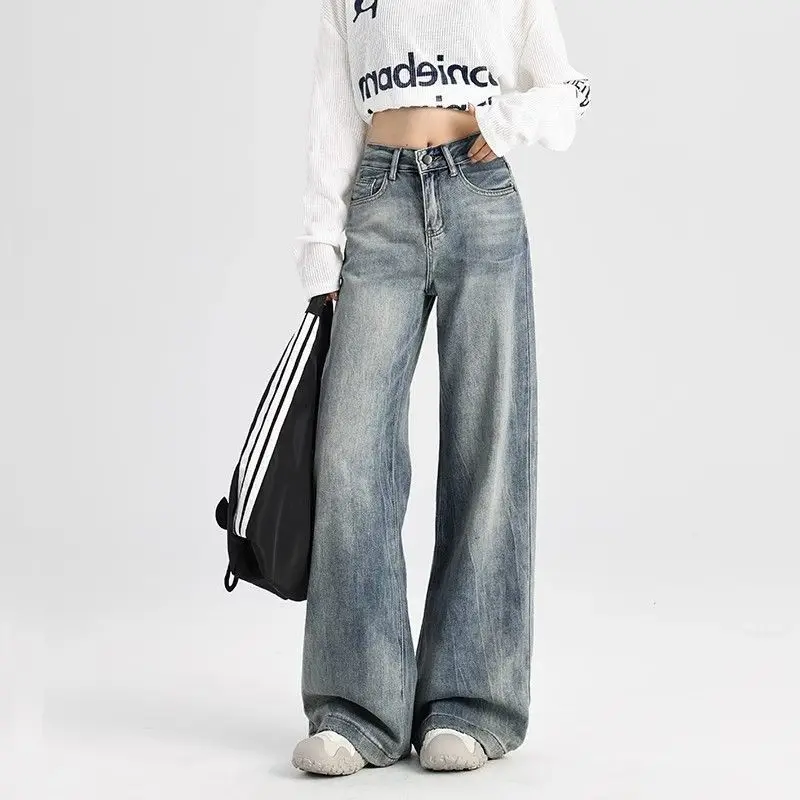 Women's High Waisted Wide Leg Denim Pants Casual Loose Fitting Light Blue Baggy Jeans