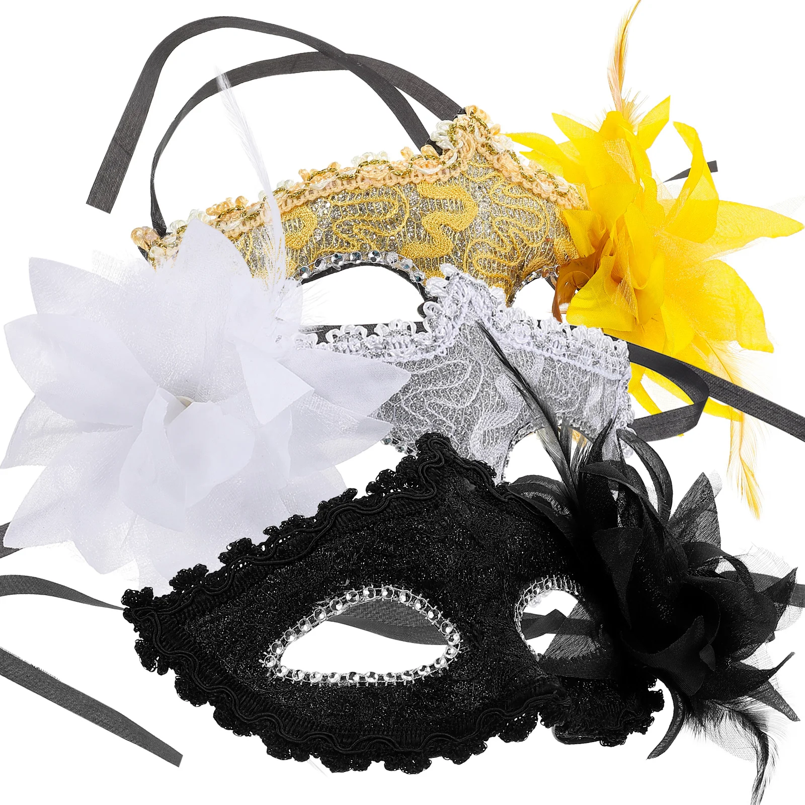 

3 Pcs White Full Face Masks Halloween Costume Masquerade Vintage Prop Lace Plastic Women Half Party Accessory
