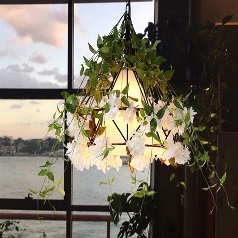 Industrial Style White Cherry Blossoms Chandelier For Music Restaurant Bar Milk Tea Shop Plant Pendant Lamp Lighting Fixtures