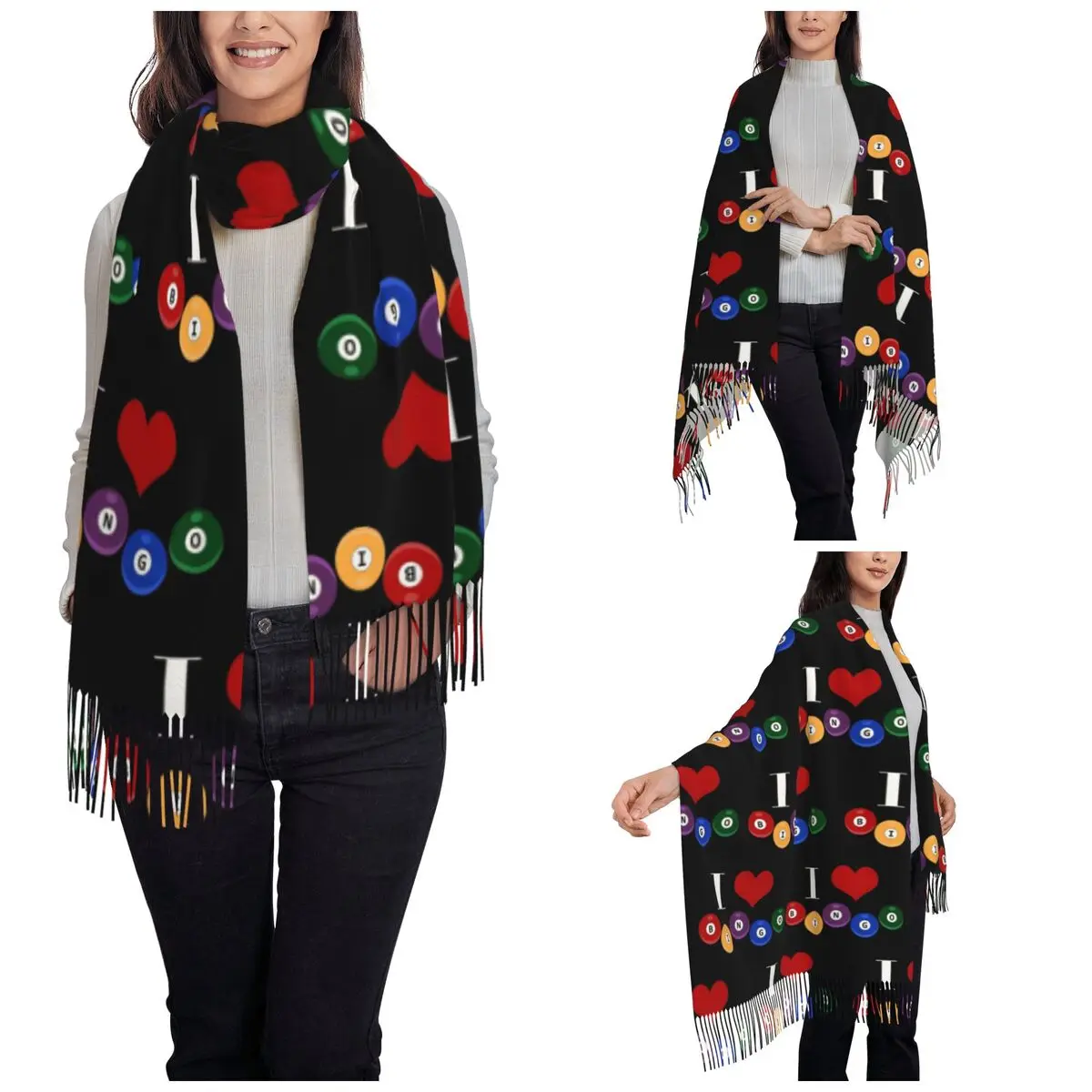 I Love Bingo Funny Balls Shawls Wraps for Ladies Winter Warm Large Soft Scarf Pashmina Shawl Scarves