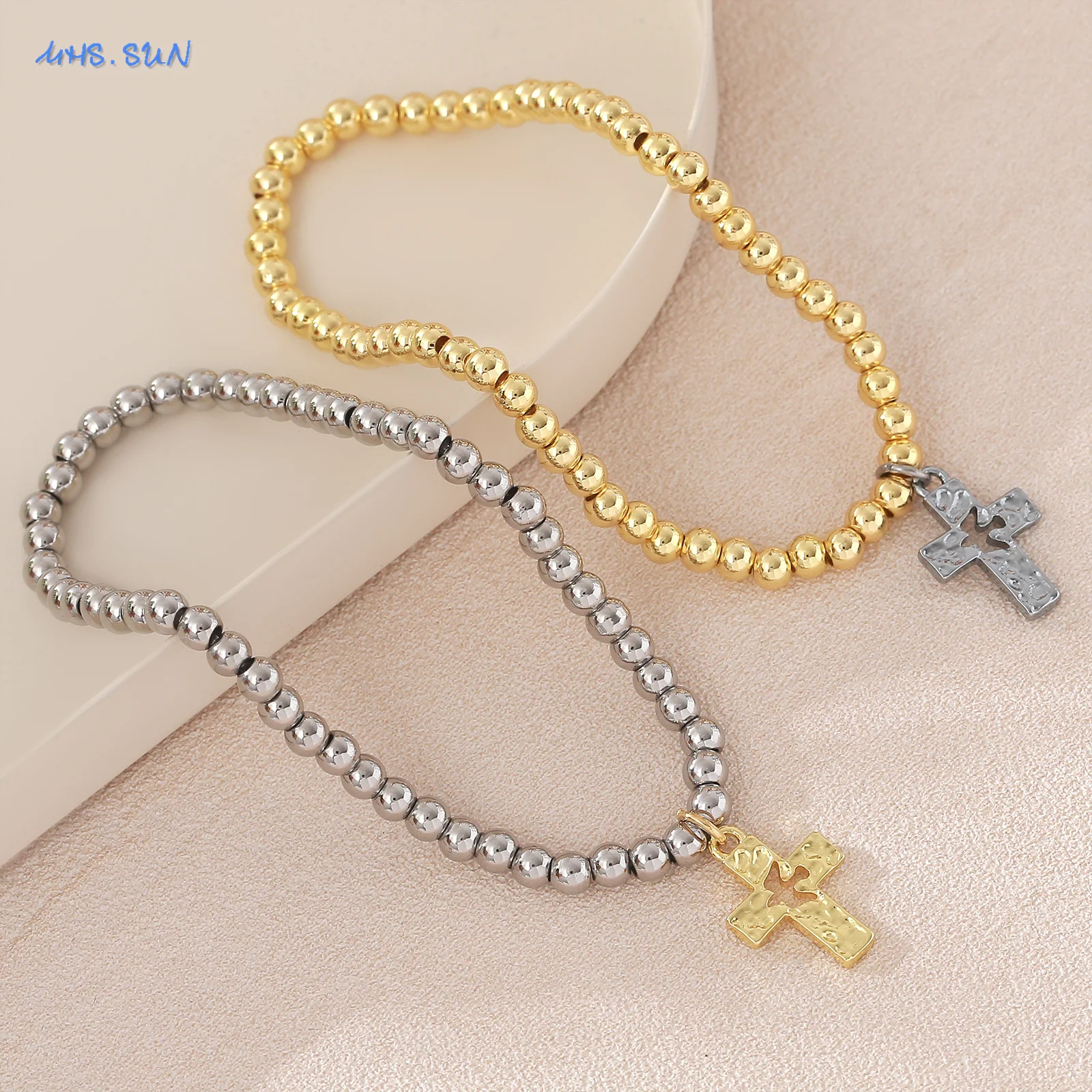 MHS.SUN موضة 4 مللي متر أساور معدنية مطرزة مطلية بالذهب الجوف الصليب سوار Charm للنساء الرجال هدايا مجوهرات فريدة 1 قطعة