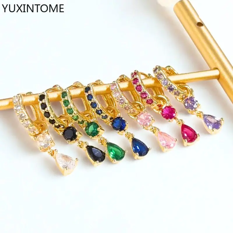 

Colorful Zircon Hoop Earrings 925 Sterling Silver Needle Ins Luxury Circular Water Drop Pendant Earring Women's Fine Jewelry