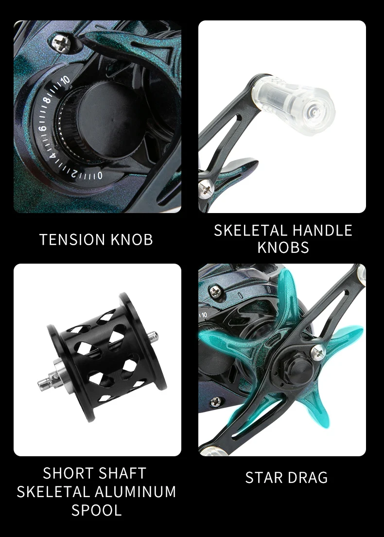 Baitcasting-Angelrolle 121g Leichtgewicht Kohlefaser-Gehäuse 4kg Bremskraft für Kleinfisch-Angeln Modell: PHANTOM – Detail 15