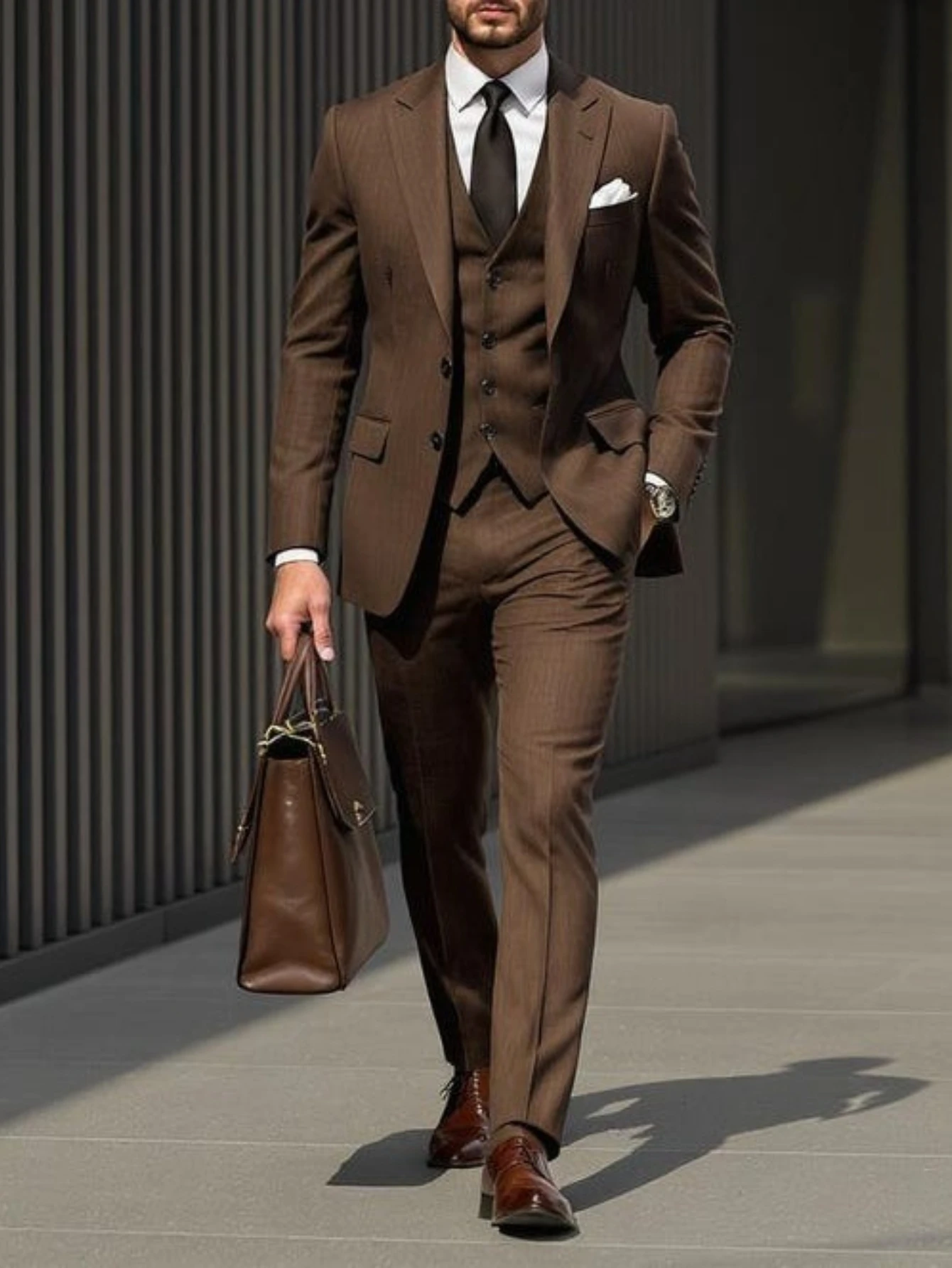 

Men’s Brown 3 Piece Suit Slim Fit Blazer Vest Pants Wedding Groom Suit Classic Luxury Formal Wear