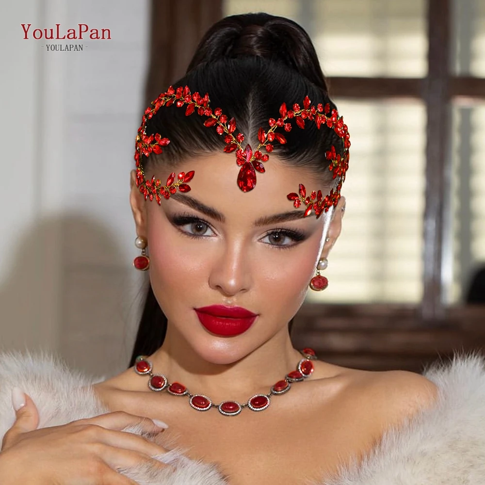 YouLaPan الزفاف الزفاف حجر الراين عقال الجبين الديكور العروس خوذة امرأة مأدبة قطرة الماء أغطية الرأس HP599 #3