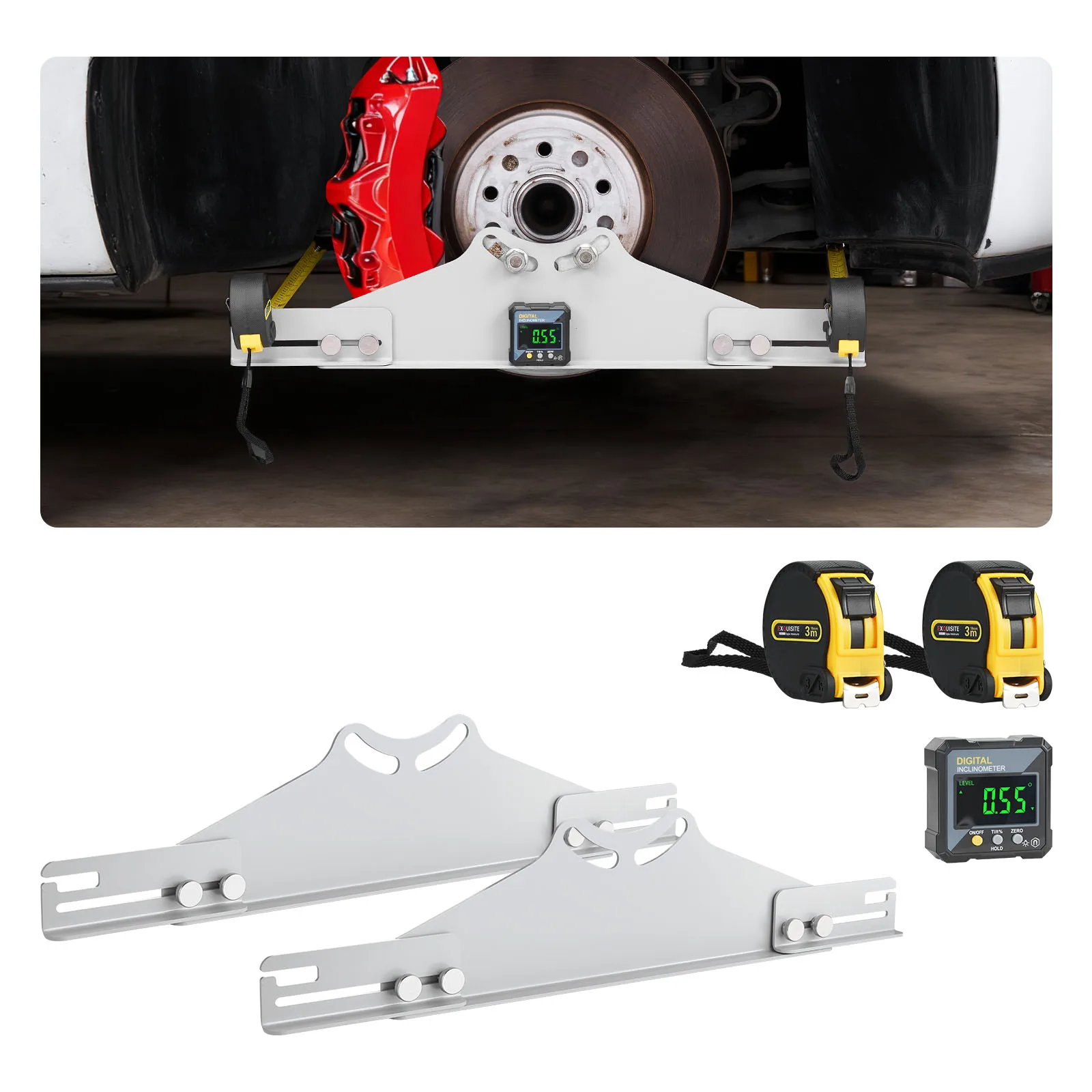 

SucceBuy Wheel Alignment Tool Heavy Duty Toe & Camber Alignment Plates with Digital Angle Finder for Home Use Fits Car Truck SUV