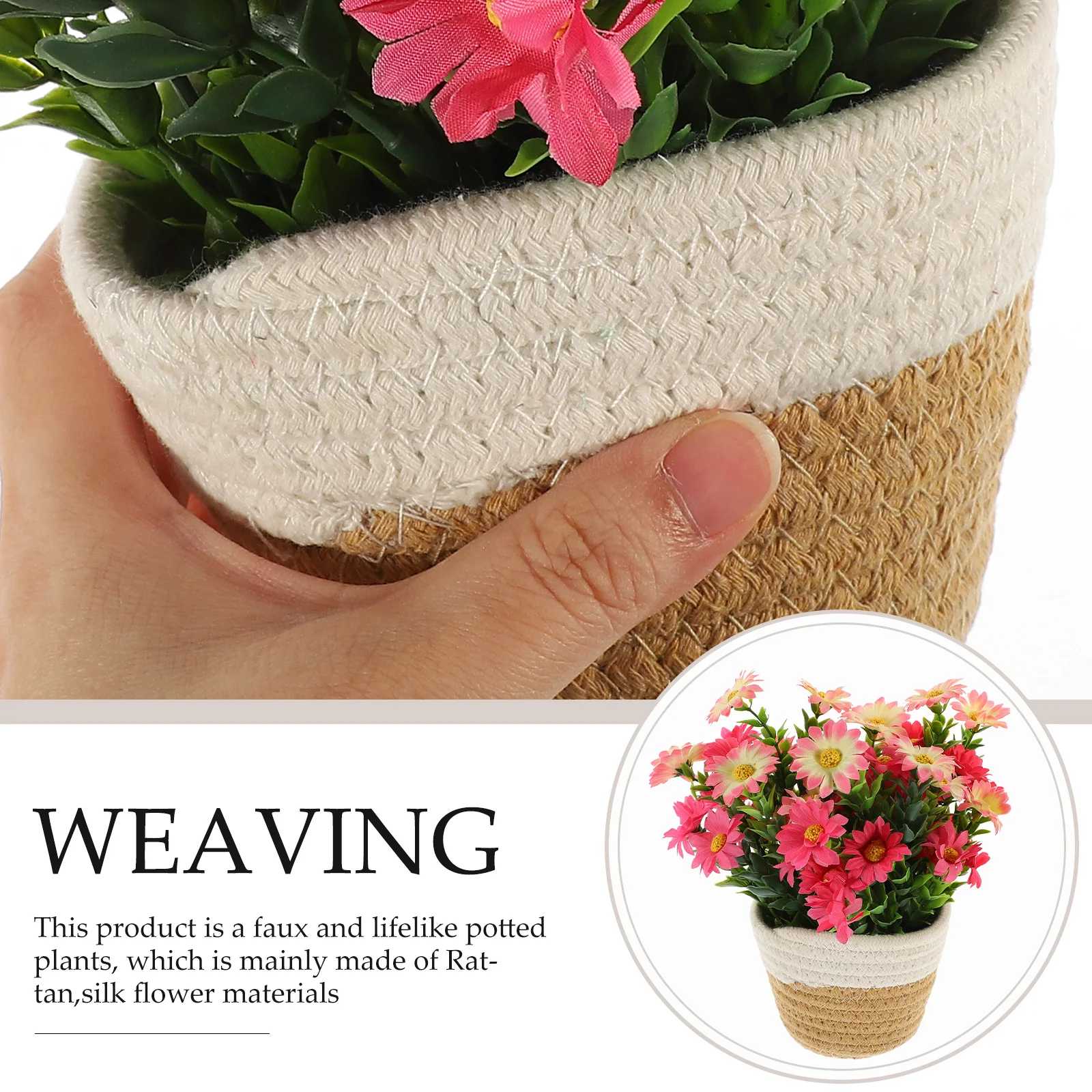 

Woven Basket Faux Potted Plant Small Bonsai Artificial Green Plants Decor For Home Office Desktop Tabletop Indoor