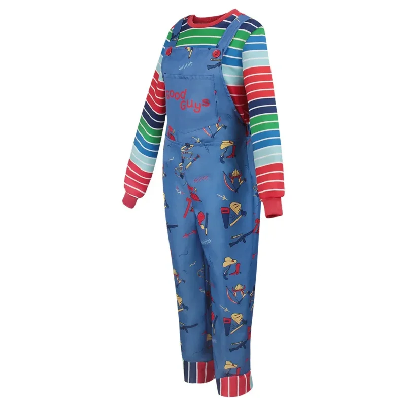 Chucky-Costume de Cosplay pour Adultes et Enfants, Tenues, Combinaison, Déguisement de Clown, Trempé, Haut d'Horreur, Pantalon Gril, ixd'Halloween et de Carnaval