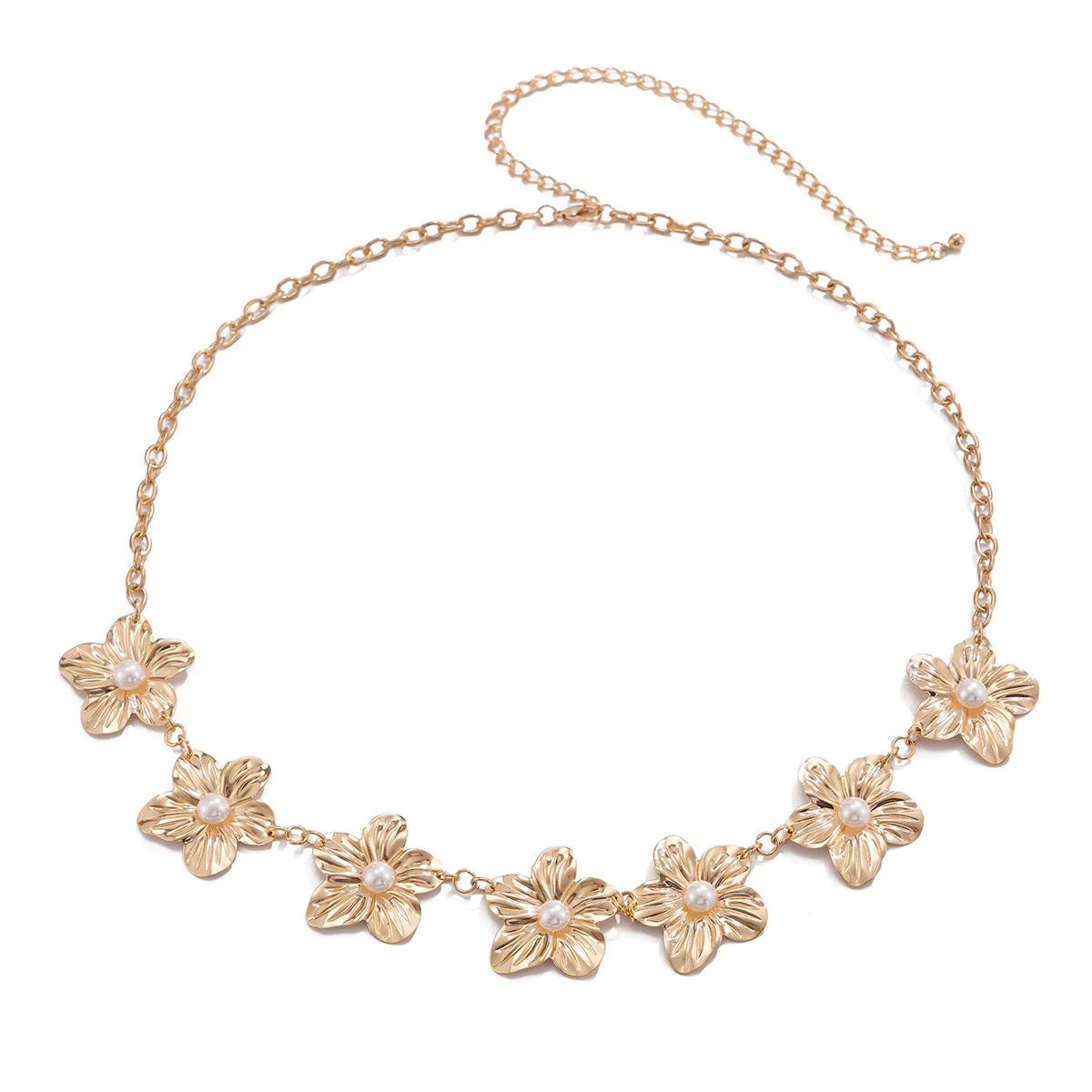 Summer Hot Sale Fashion Punk Women's Waist Chain Adjustable Metal Petal Flower Retro Waist Chain Gold/Silver Punk Chain Belt view 3