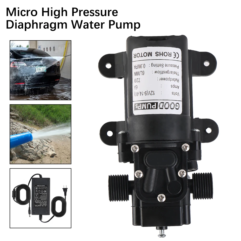 6L/Min Agricultural Electric Water Pump Micro High Pressure Diaphragm DC 12V6A Water Spray Car Wash Watering Booster Ink Pump