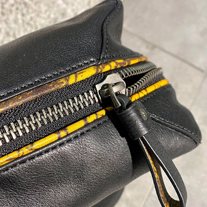 Cowhide Soft Black Leather Men simple travel bag large-capacity first layer women business trip luggage bag portable bags