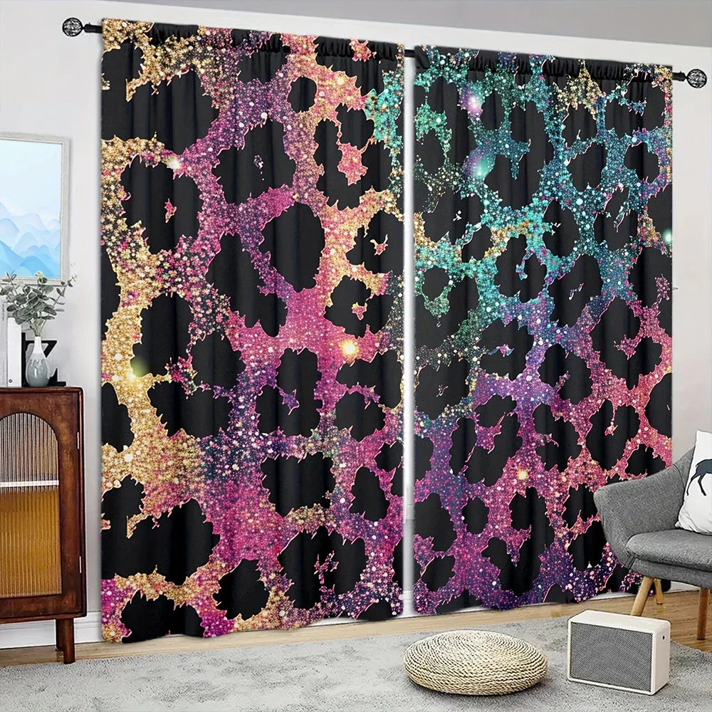 2pcs Colored Leopard Print Printed Curtain for Home Decor - Rod Pocket Window Treatment for Bedroom, Office, Kitchen,Living Room