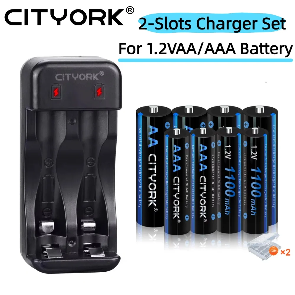 

CITYORK 1,2 В AA 3000 мАч AAA 1100 мАч NI-MH аккумуляторная батарея с зарядным устройством с 2 слотами для аккумуляторной батареи 1,2 В AA/AAA
