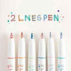 6 Stuks 2 Lijnen Gekleurde Marker Pennen Diy Tekening Graffiti Pen 0.5Mm Gel Pennen Pigment Voering Markeerstift Kawaii Briefpapier