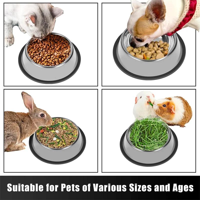 Ciotola per cani antiscivolo in acciaio inossidabile, bacino per alimenti per gatti durevole e resistente alle cadute con base in gomma per animali domestici