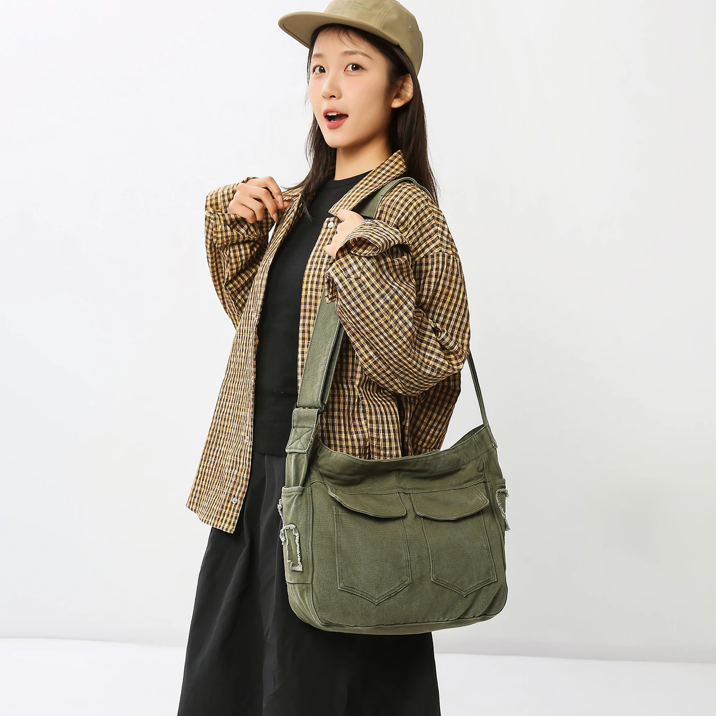 

Большая женская сумка из холщовой ткани, прочная сумка-мессенджер, сумка через плечо в стиле Y2K, многоразовая эко-сумка, корейская сумка-шоппер, классическая сумка с карманами для путешествий