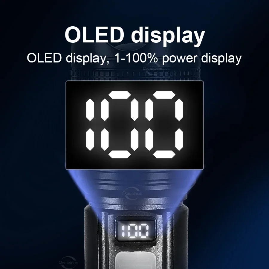 Senter Led Daya Tinggi Kuat Senter Taktis dengan Lampu Tampilan Pengisian Daya USB untuk Berkemah di Luar Ruangan Memancing Darurat Zoom Lantern