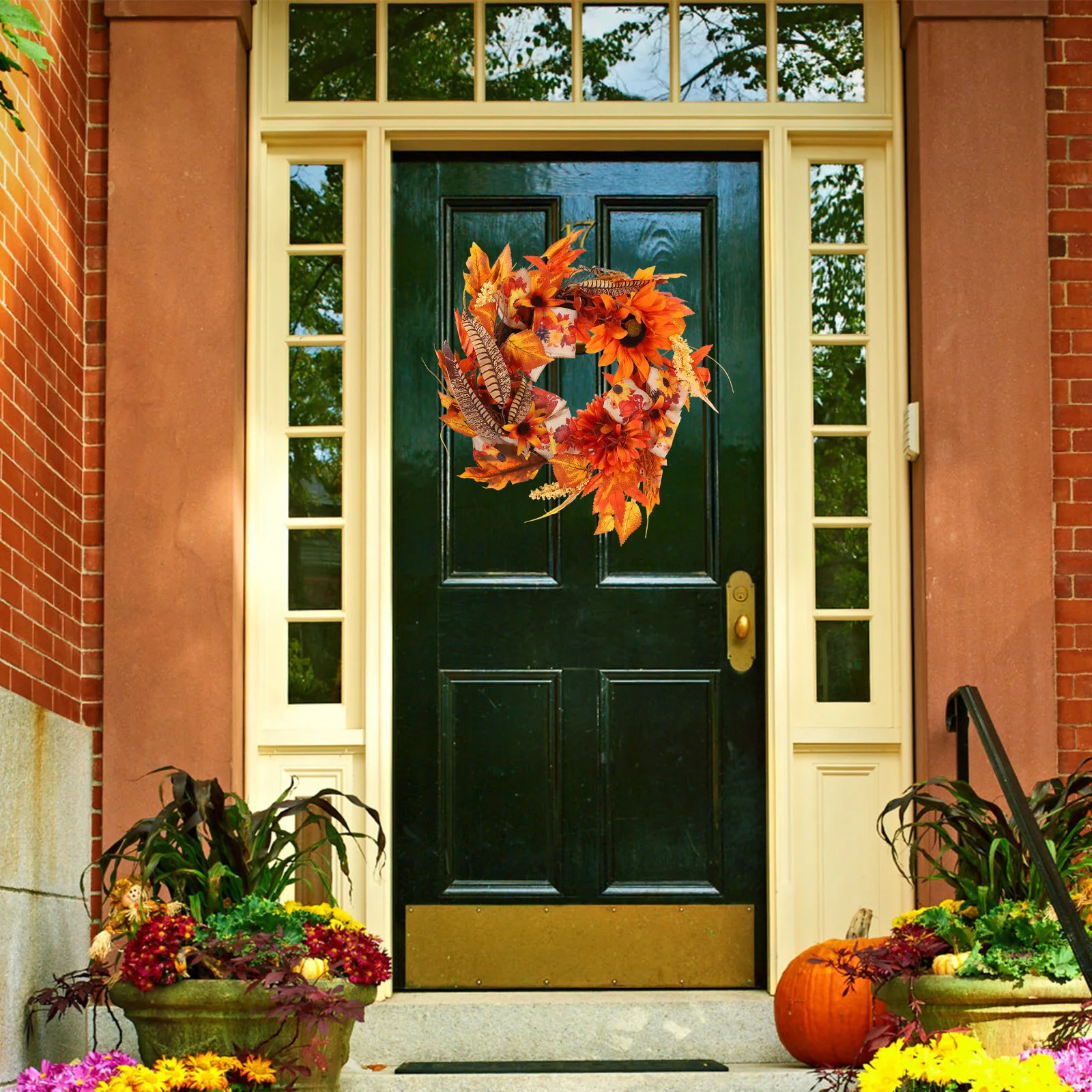 

Artificial Pumpkin Fall Wreath Thanksgiving Door Garland Front Door Autumn Harvest Festival Rustic Wall Decor Thanksgiving Decor