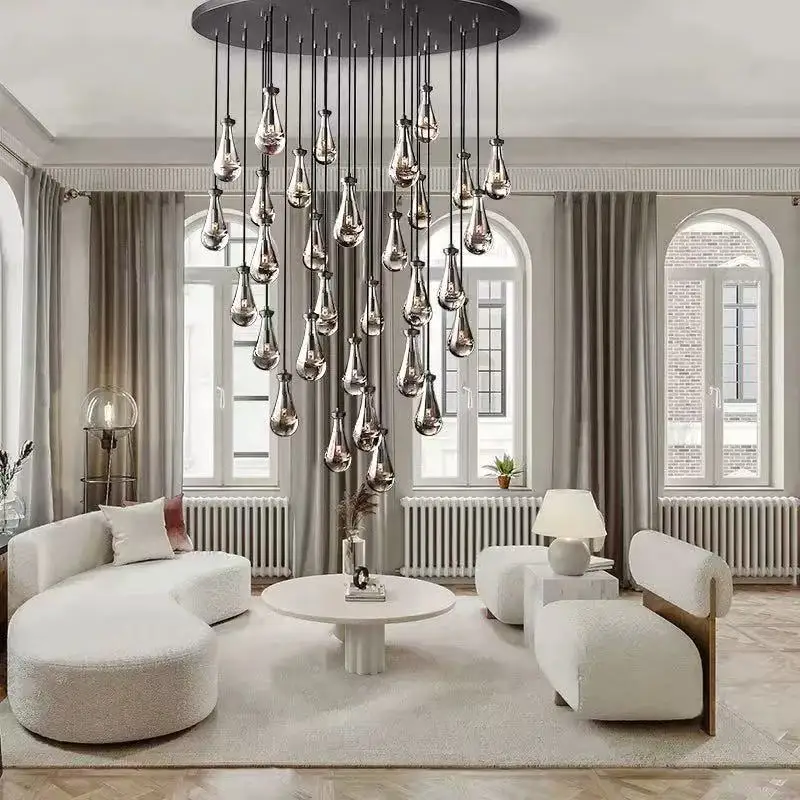 

Modern living room ceiling chandelier, suitable for home interior lighting in dining rooms, glass stainless steel lustre
