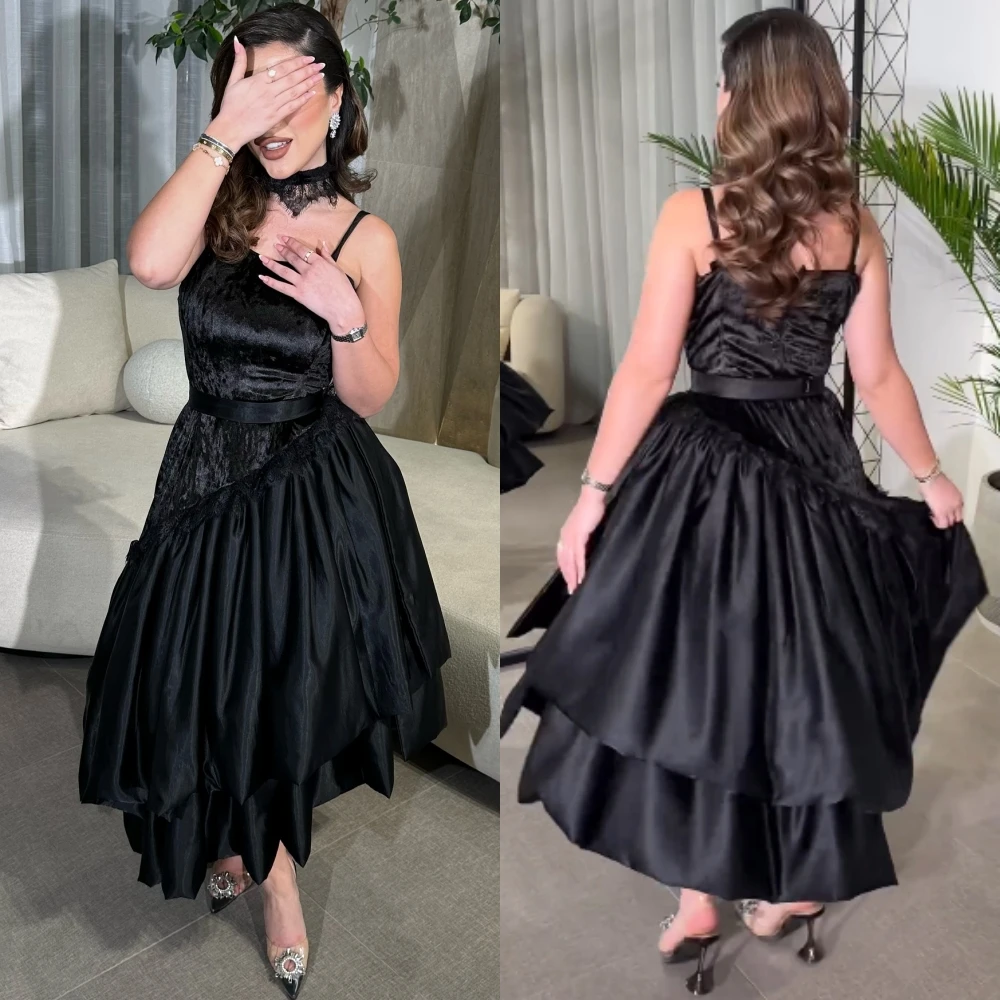 Customized Jiayigong  Satin Pleat Evening Ball Spaghetti Strap Bespoke Occasion Gown Midi Dresses Saudi Arabia