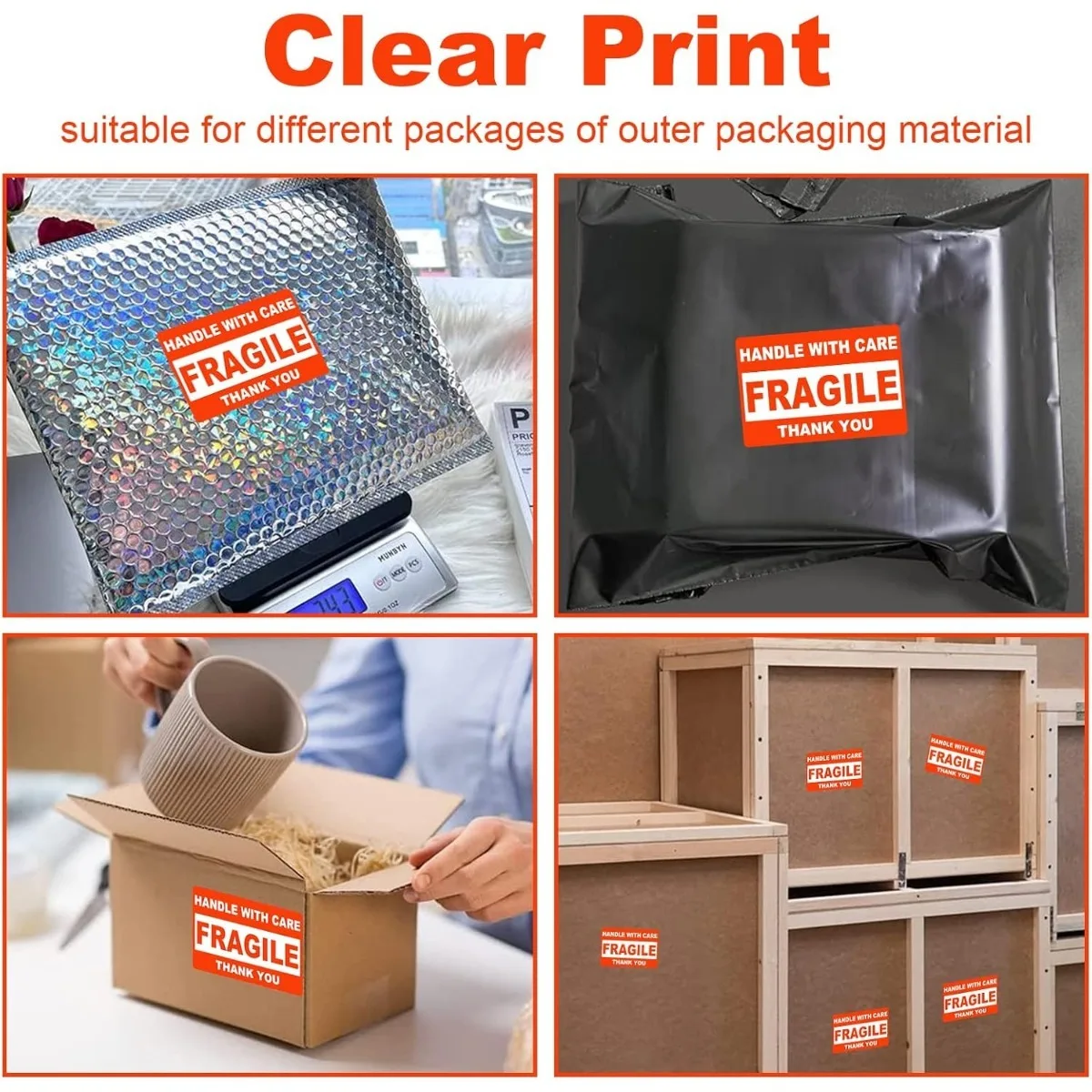 ملصقات هشة مقاس 2 × 3 بوصة 500 ملصق لكل لفة لاصق قوي (مقبض بعناية، شكرًا لك) ملصقات لتحريك الشحن، لا تنحني #3