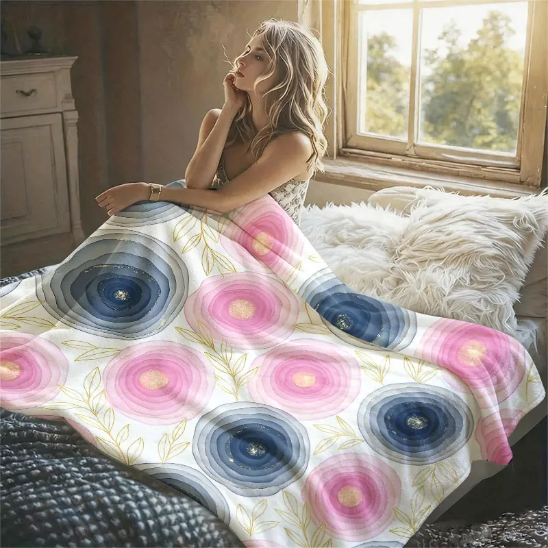 Gold Foil Floral Art Flannel Blanket Warm Soft Halloween Christmas Decorative Couch Warm Cozy All-Season Gift