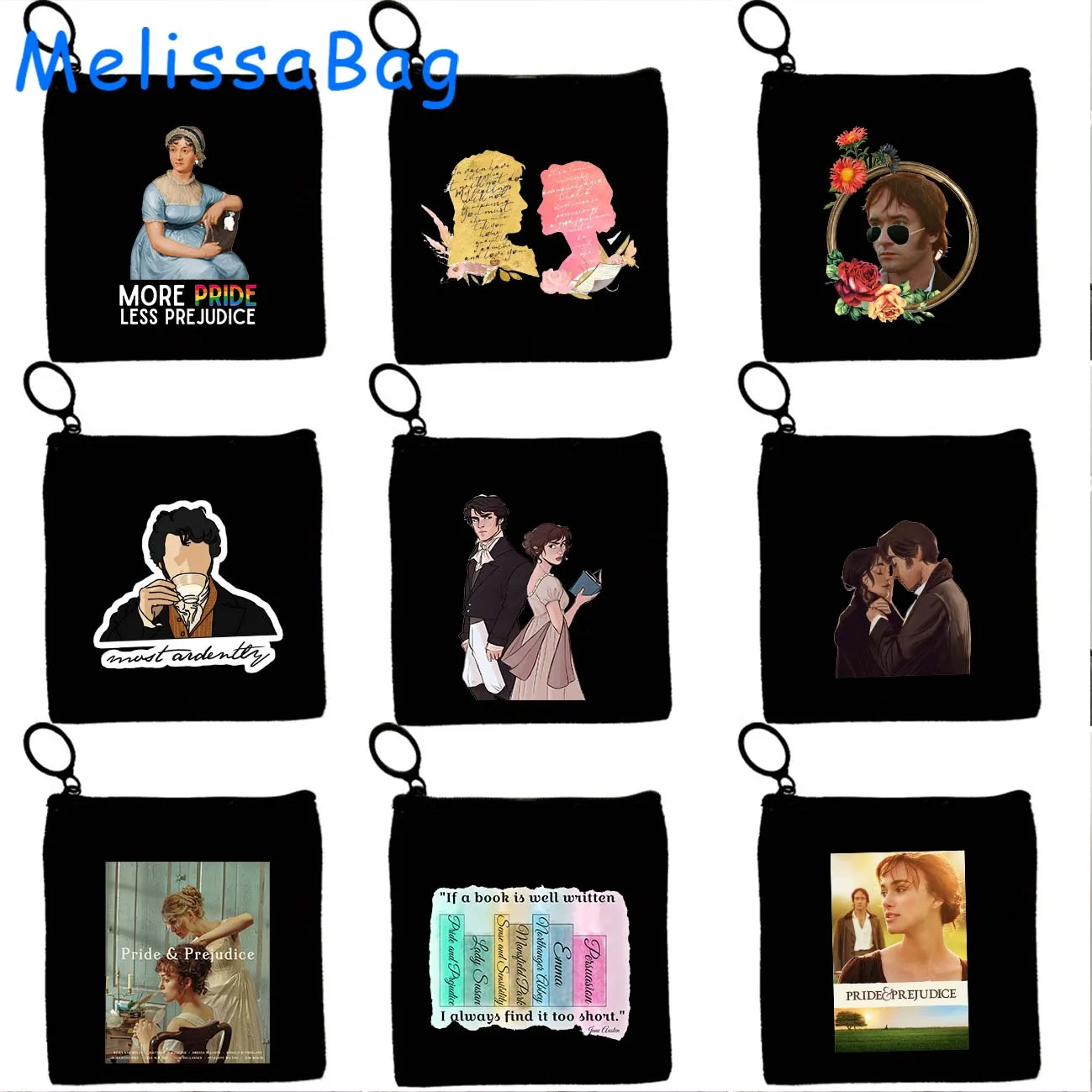 Movie Poster Pride and Prejudice Fan Gifts Elizabeth and Darcy Book Cartoon Canvas Coin Purse Key Case Bags Wallet Zipper Pouch