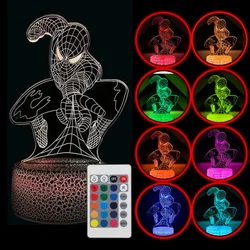 Spiderman Toys Kids 16 Color Remote Control Night Light Superhero Christmas Gift Birthday 3D Illusion Lamp for Kid Gift