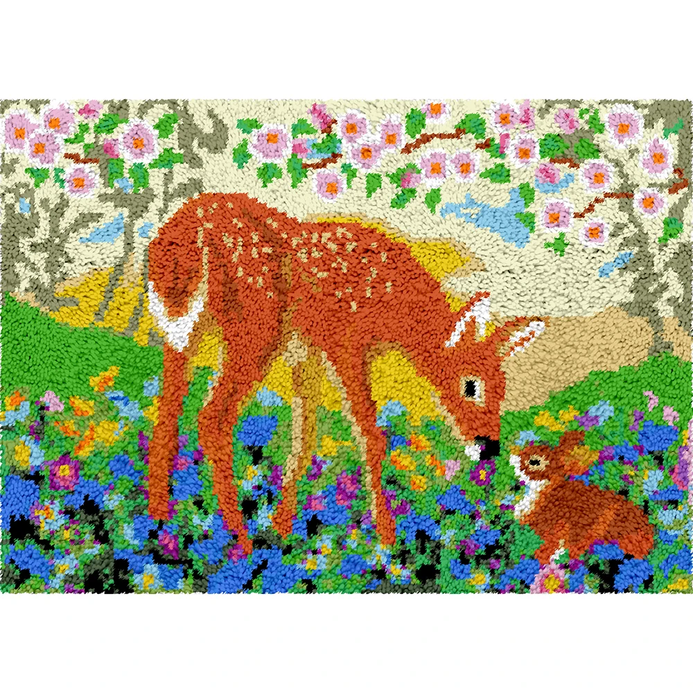 Latch hook rug kits with Preprinted Canvas Deer and rabbit Pattern DIY Rug making kit do it yourself Home decoration 24