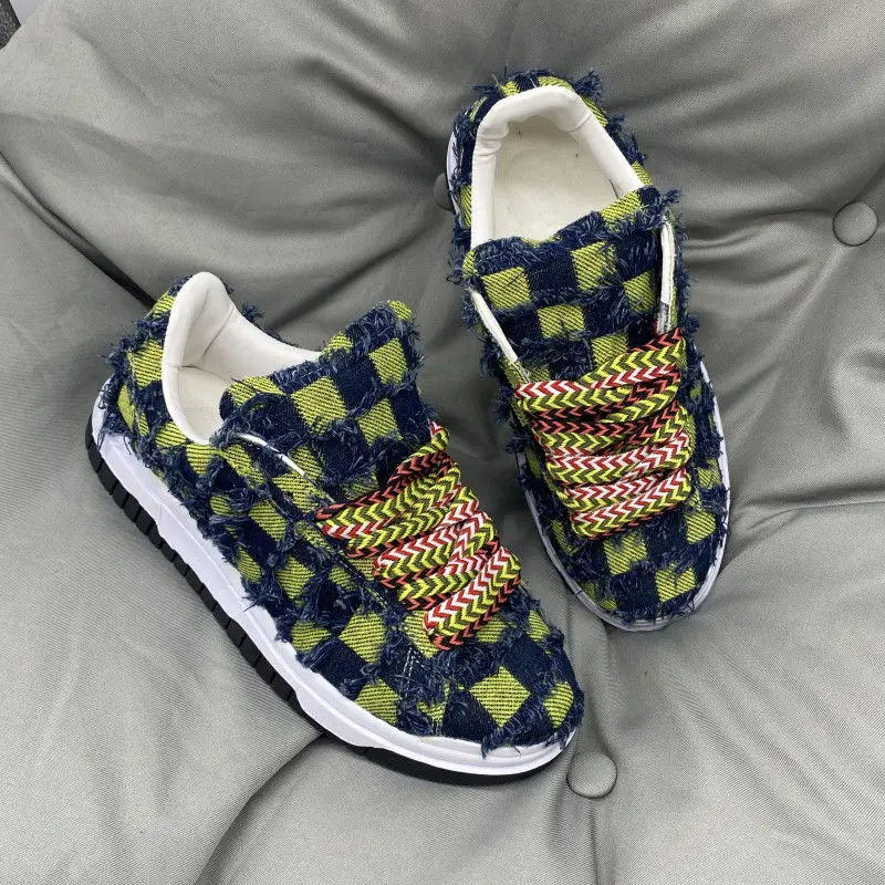 

Модные мужские парусиновые туфли в зеленую клетку с бахромой в стиле ретро, спортивная и повседневная обувь, большой размер 36-47