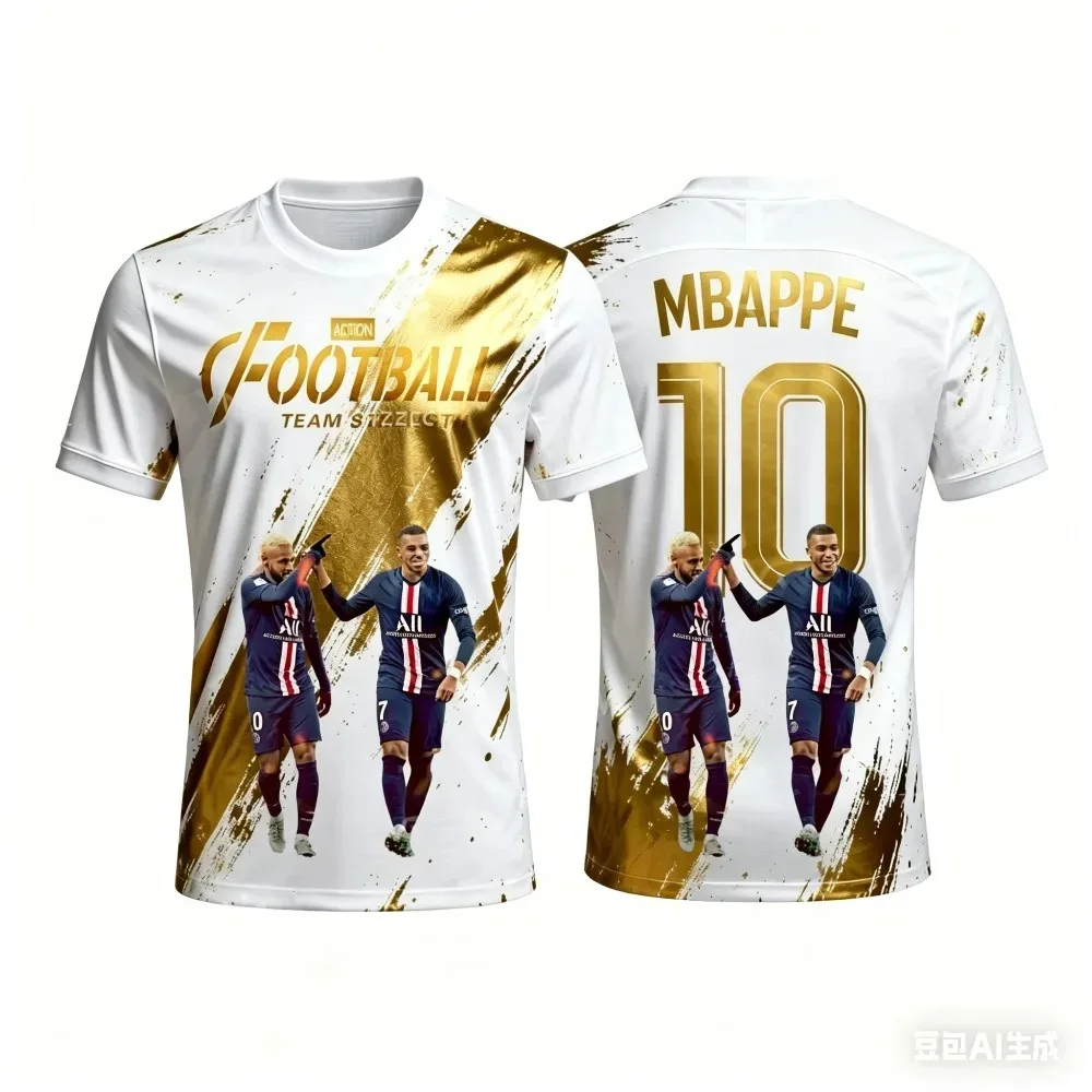 

Fashion Mbappé 3D Print Sport Quick-dry Breatha Men's Football T-Shirt Outdoor Street Team Club Training Parent-child Clothing