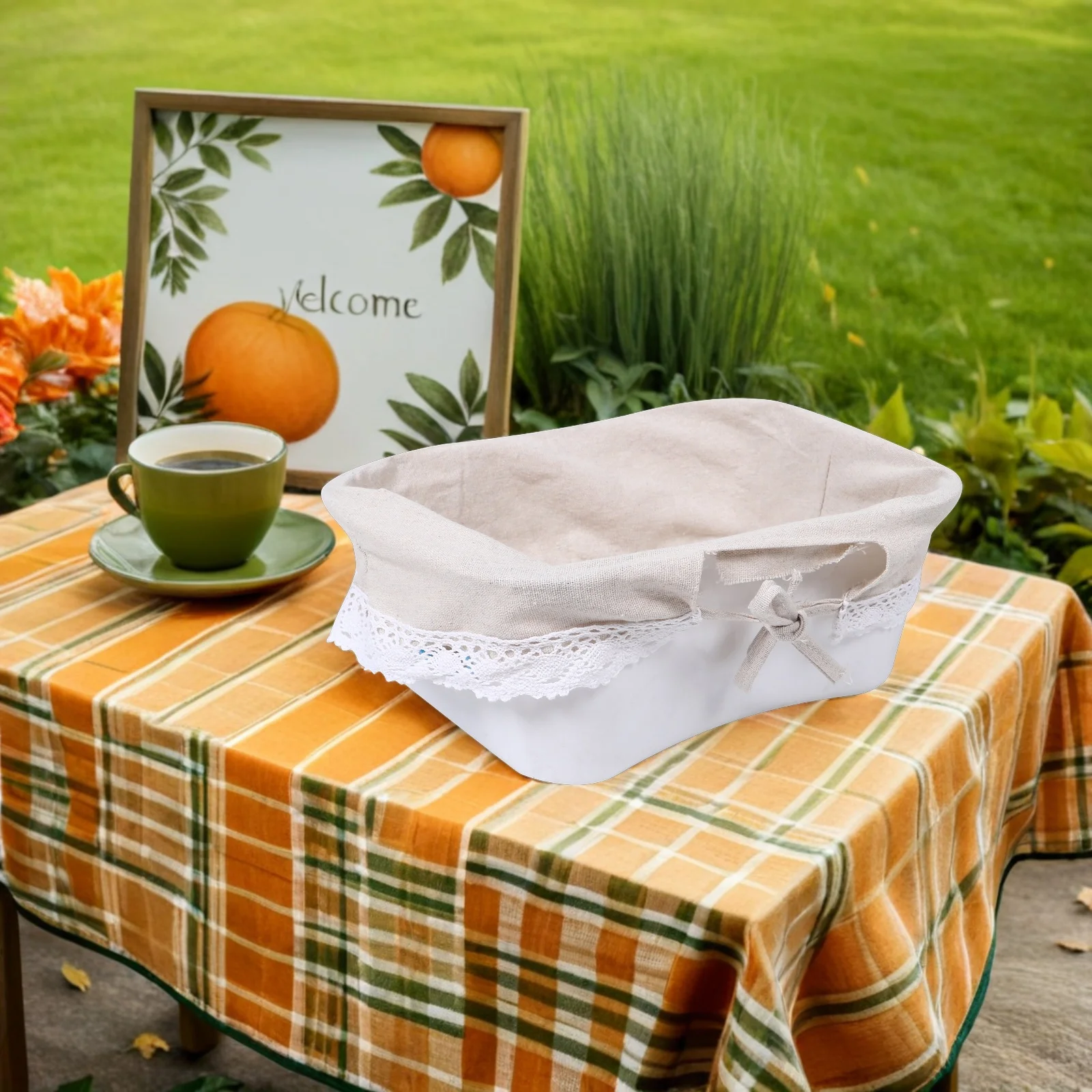 

2Pcs Woven Basket Liners Fabric Boho Style Cloth Insert for Picnic Baskets Decorative Farmhouse Outdoor Dining Accessories